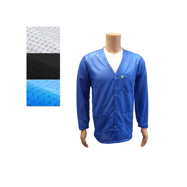 ESD Jacket, 3/4ths Length, V-Neck, Snap Cuff, Small, Light Blue